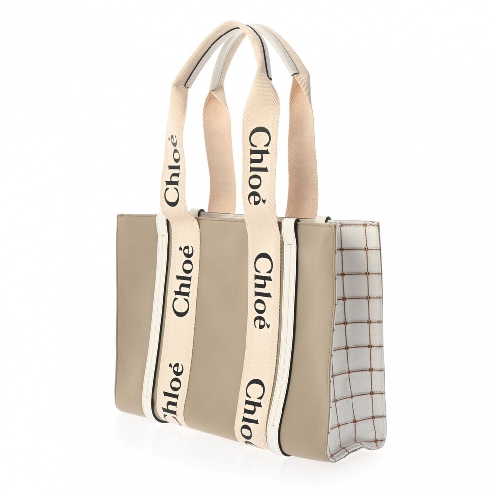Chloe Bag Woody Tote Nylon Beige Khaki Green Canvas